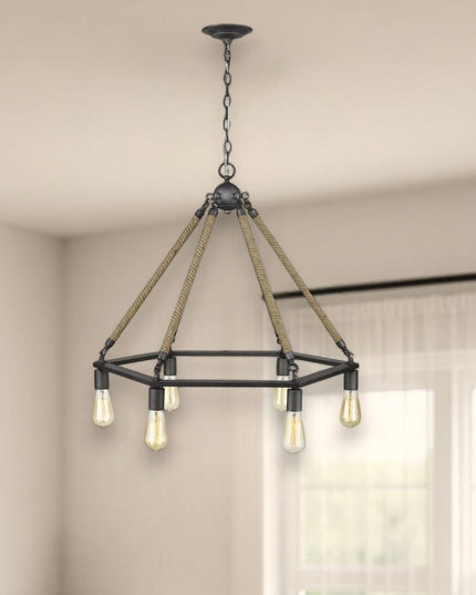 Brown and Black Six Light Metal Dimmable Chandelier