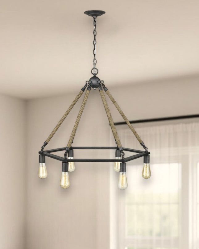 Brown and Black Six Light Metal Dimmable Chandelier