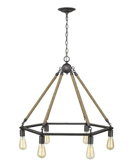 Brown and Black Six Light Metal Dimmable Chandelier