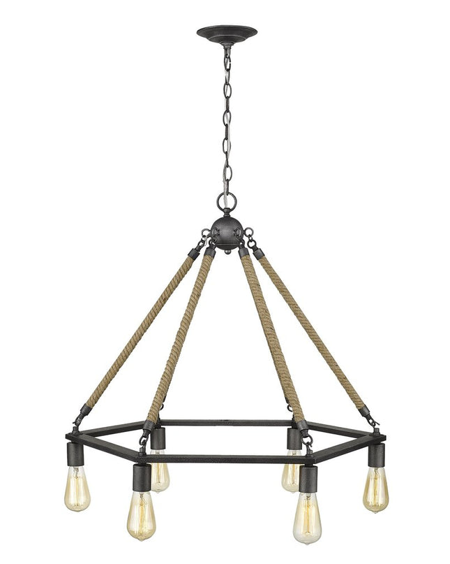 Brown and Black Six Light Metal Dimmable Chandelier