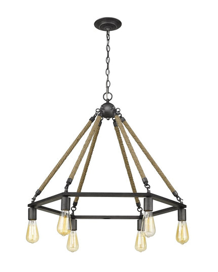 Brown and Black Six Light Metal Dimmable Chandelier