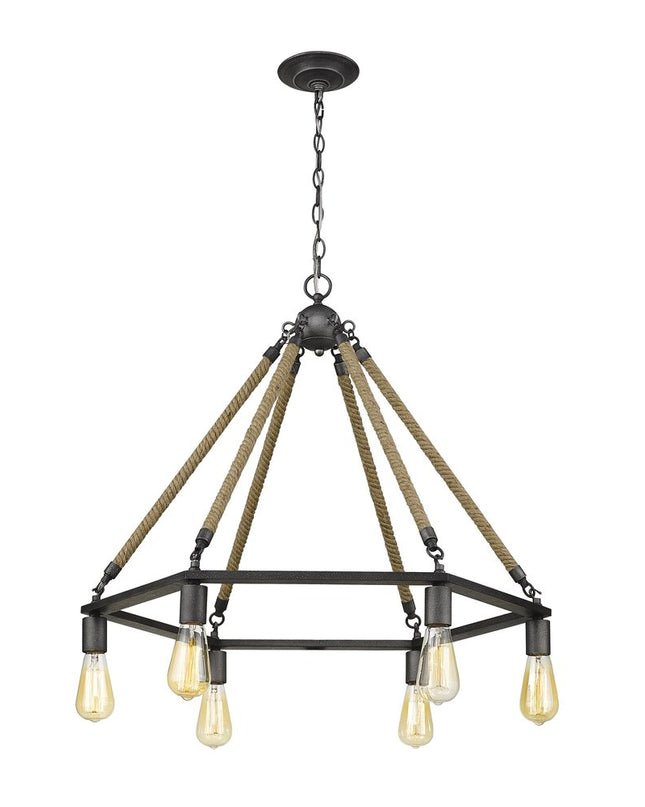 Brown and Black Six Light Metal Dimmable Chandelier