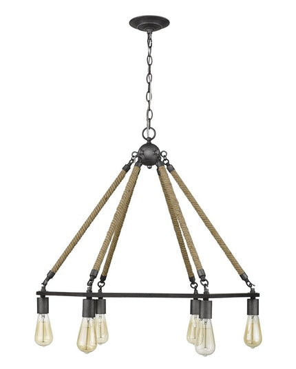 Brown and Black Six Light Metal Dimmable Chandelier