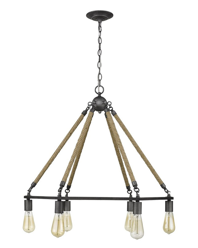 Brown and Black Six Light Metal Dimmable Chandelier