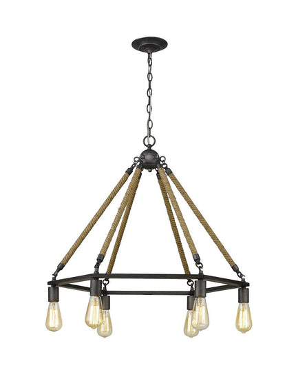 Brown and Black Six Light Metal Dimmable Chandelier