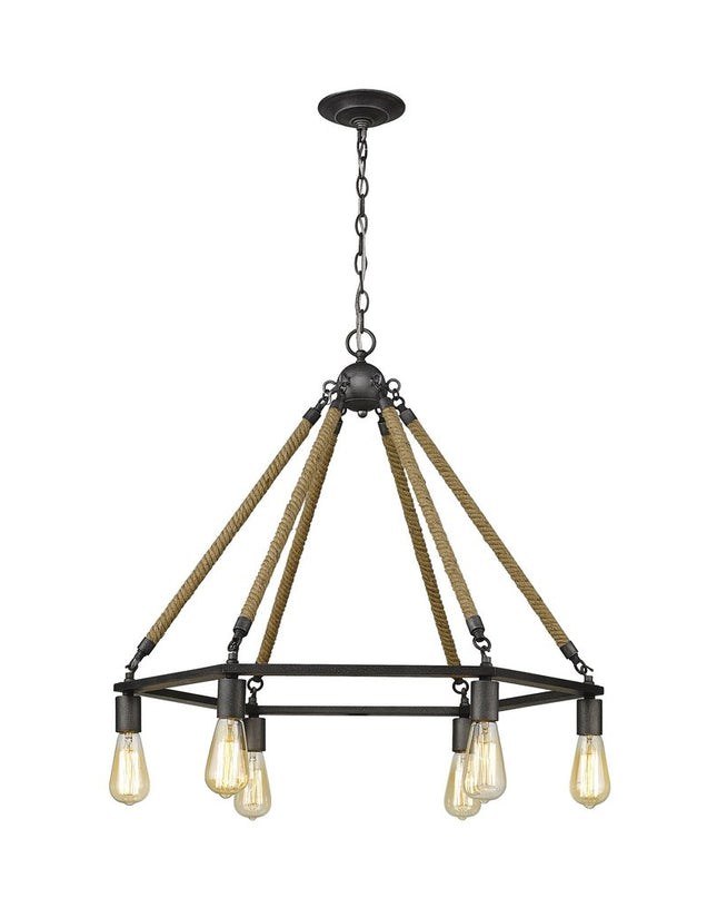 Brown and Black Six Light Metal Dimmable Chandelier