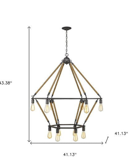 Brown and Black Twelve Light Metal Dimmable Chandelier