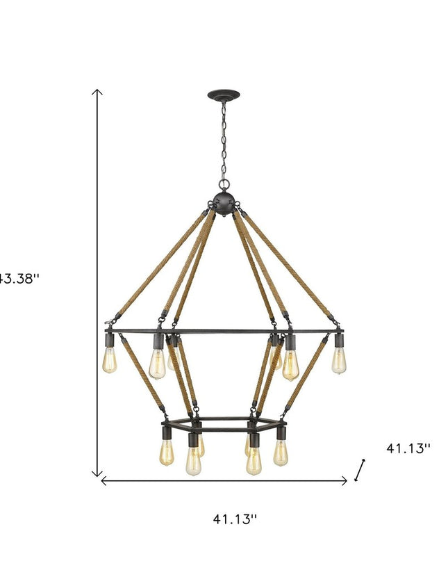 Brown and Black Twelve Light Metal Dimmable Chandelier