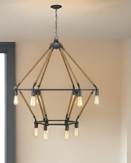 Brown and Black Twelve Light Metal Dimmable Chandelier