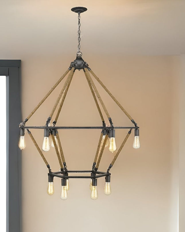 Brown and Black Twelve Light Metal Dimmable Chandelier