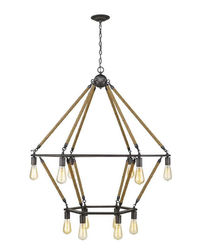 Brown and Black Twelve Light Metal Dimmable Chandelier