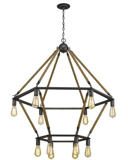 Brown and Black Twelve Light Metal Dimmable Chandelier