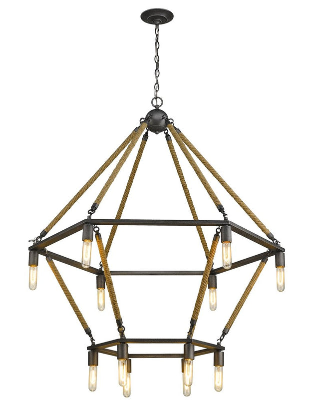 Brown and Black Twelve Light Metal Dimmable Chandelier