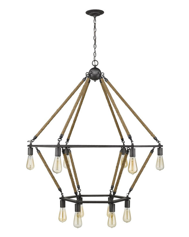 Brown and Black Twelve Light Metal Dimmable Chandelier