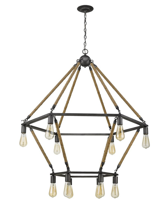 Brown and Black Twelve Light Metal Dimmable Chandelier