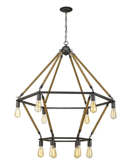 Brown and Black Twelve Light Metal Dimmable Chandelier