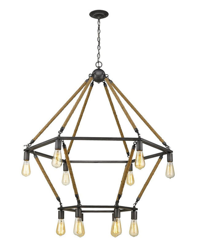 Brown and Black Twelve Light Metal Dimmable Chandelier
