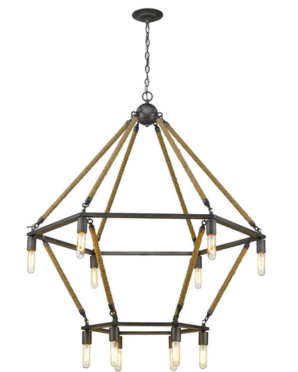 Brown and Black Twelve Light Metal Dimmable Chandelier