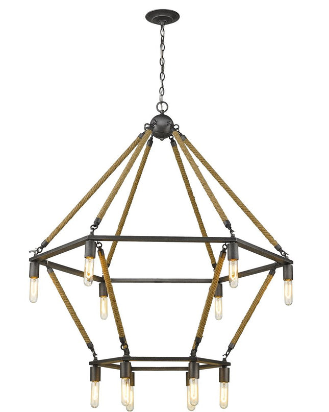 Brown and Black Twelve Light Metal Dimmable Chandelier