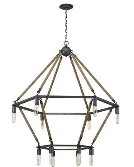 Brown and Black Twelve Light Metal Dimmable Chandelier