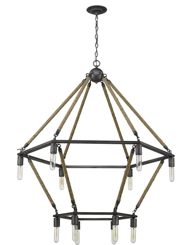 Brown and Black Twelve Light Metal Dimmable Chandelier