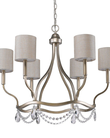 Gold Candle Style Six Light Metal Dimmable Chandelier With White Shades