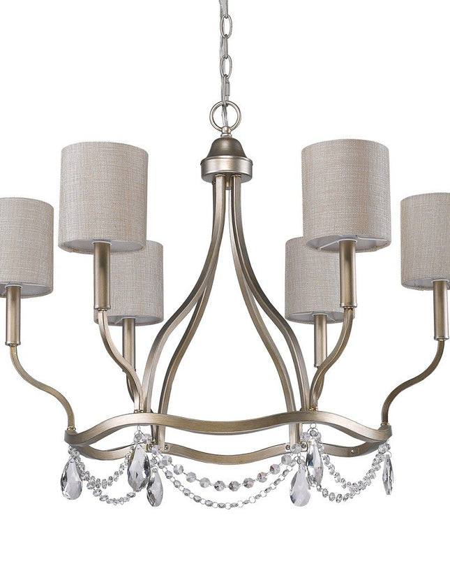 Gold Candle Style Six Light Metal Dimmable Chandelier With White Shades