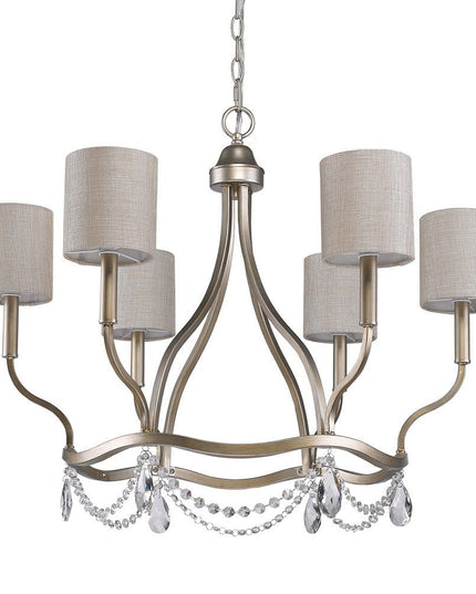 Gold Candle Style Six Light Metal Dimmable Chandelier With White Shades