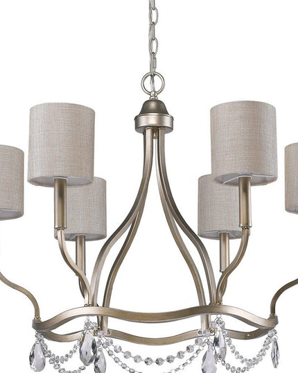 Gold Candle Style Six Light Metal Dimmable Chandelier With White Shades