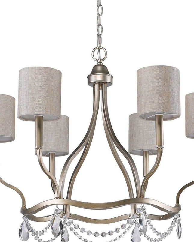 Gold Candle Style Six Light Metal Dimmable Chandelier With White Shades