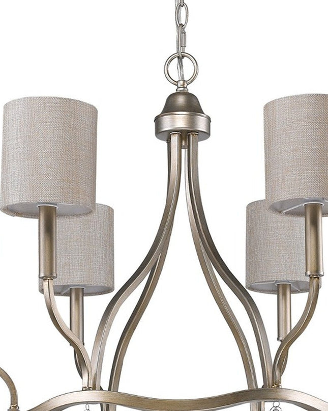 Gold Candle Style Six Light Metal Dimmable Chandelier With White Shades