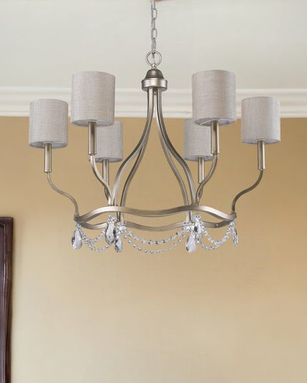 Gold Candle Style Six Light Metal Dimmable Chandelier With White Shades