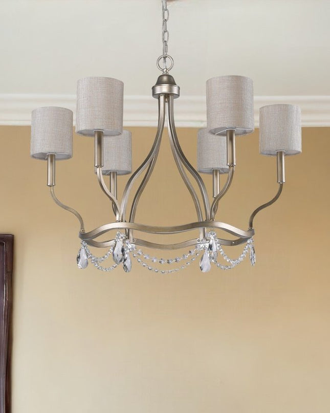 Gold Candle Style Six Light Metal Dimmable Chandelier With White Shades