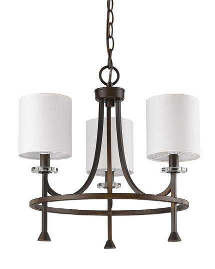 Bronze Candle Style Three Light Metal Dimmable Chandelier With White Shades