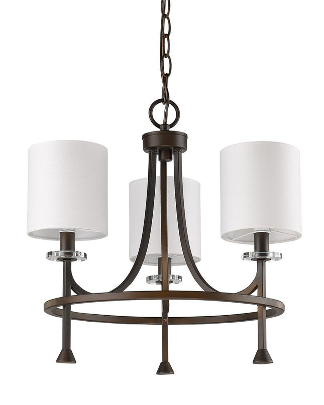 Bronze Candle Style Three Light Metal Dimmable Chandelier With White Shades