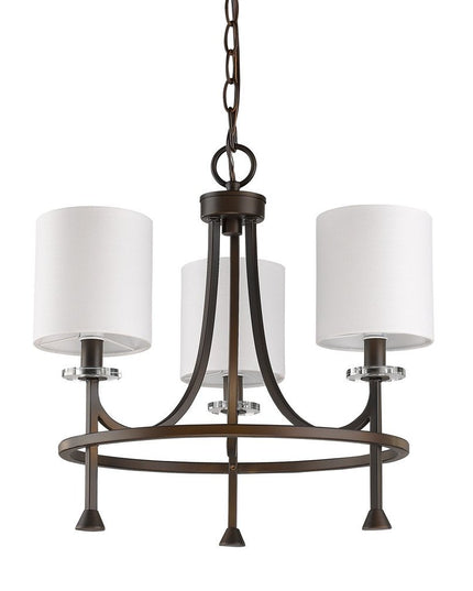 Bronze Candle Style Three Light Metal Dimmable Chandelier With White Shades