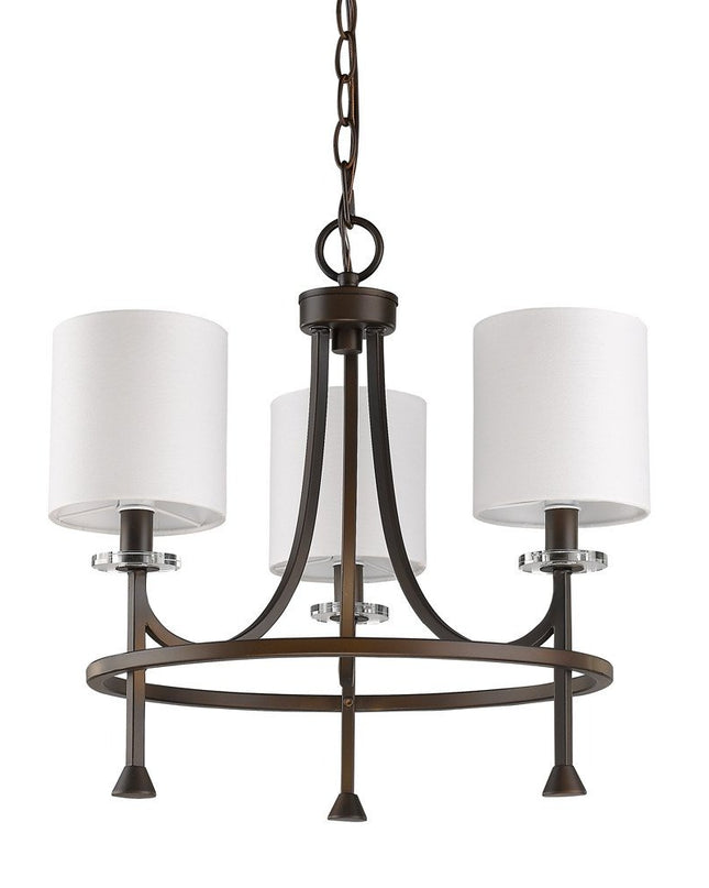 Bronze Candle Style Three Light Metal Dimmable Chandelier With White Shades