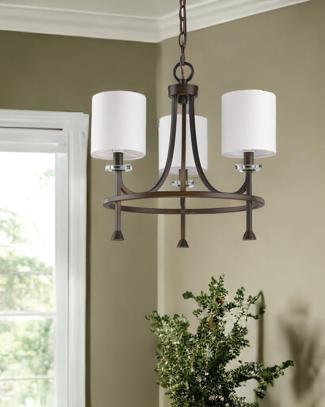 Bronze Candle Style Three Light Metal Dimmable Chandelier With White Shades