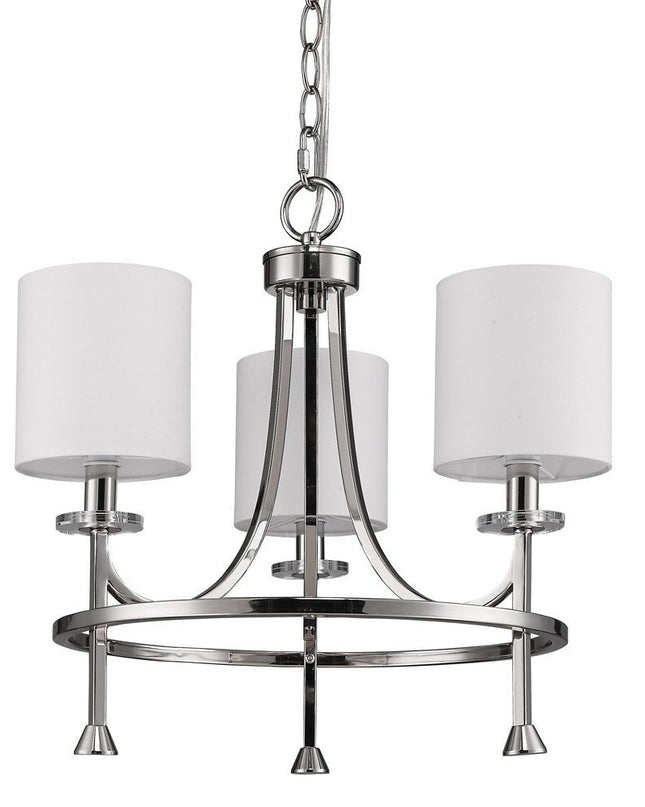 Silver Candle Style Three Light Metal Dimmable Chandelier With White Shades