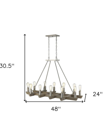 Silver Kitchen Island Twelve Light Metal Dimmable Chandelier