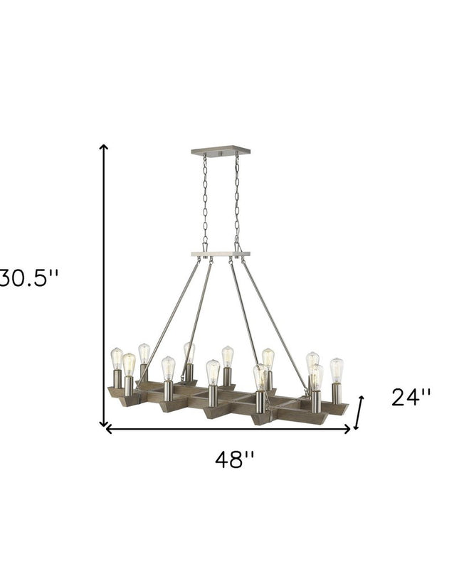 Silver Kitchen Island Twelve Light Metal Dimmable Chandelier