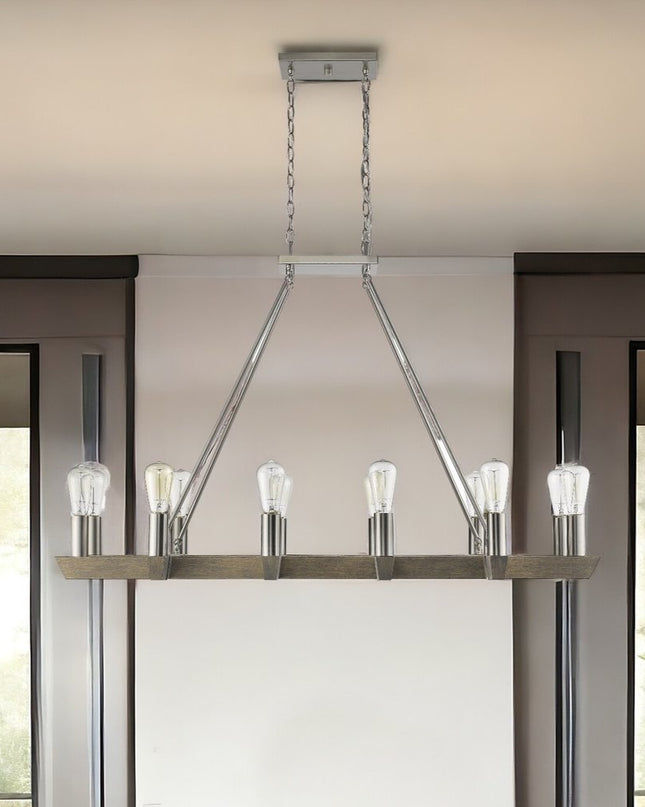 Silver Kitchen Island Twelve Light Metal Dimmable Chandelier