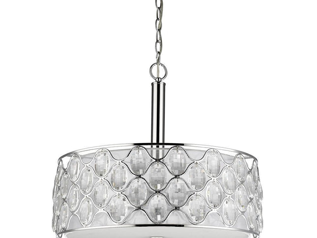 Isabella 4-Light Polished Nickel Drum Pendant With Crystal Accents