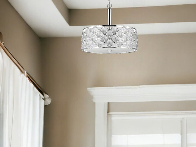 Isabella 4-Light Polished Nickel Drum Pendant With Crystal Accents