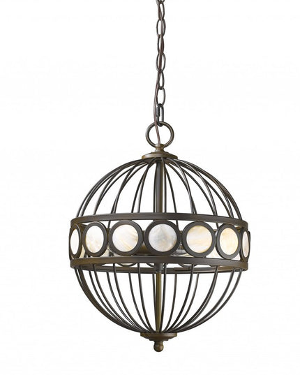 Aria 3-Light Oil-Rubbed Bronze Globe Pendant With Mother Of Pearl Accents
