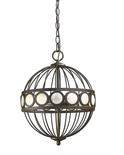 Aria 3-Light Oil-Rubbed Bronze Globe Pendant With Mother Of Pearl Accents