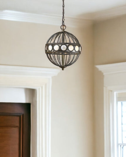 Aria 3-Light Oil-Rubbed Bronze Globe Pendant With Mother Of Pearl Accents