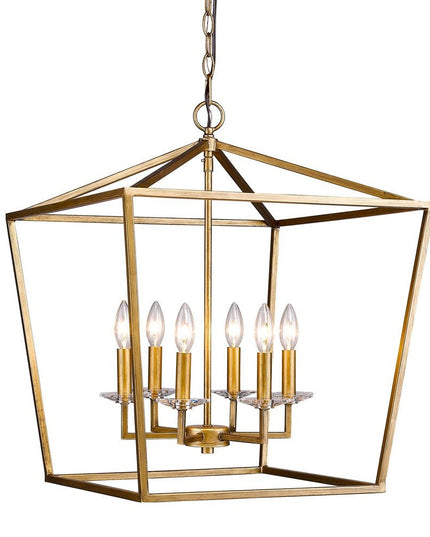 Kennedy 6-Light Antique Gold Foyer Pendant With Crystal Bobeches