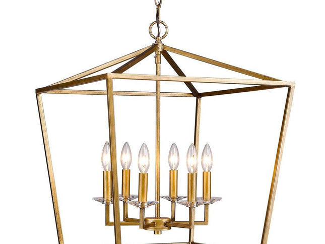 Kennedy 6-Light Antique Gold Foyer Pendant With Crystal Bobeches