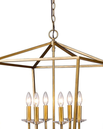 Kennedy 6-Light Antique Gold Foyer Pendant With Crystal Bobeches